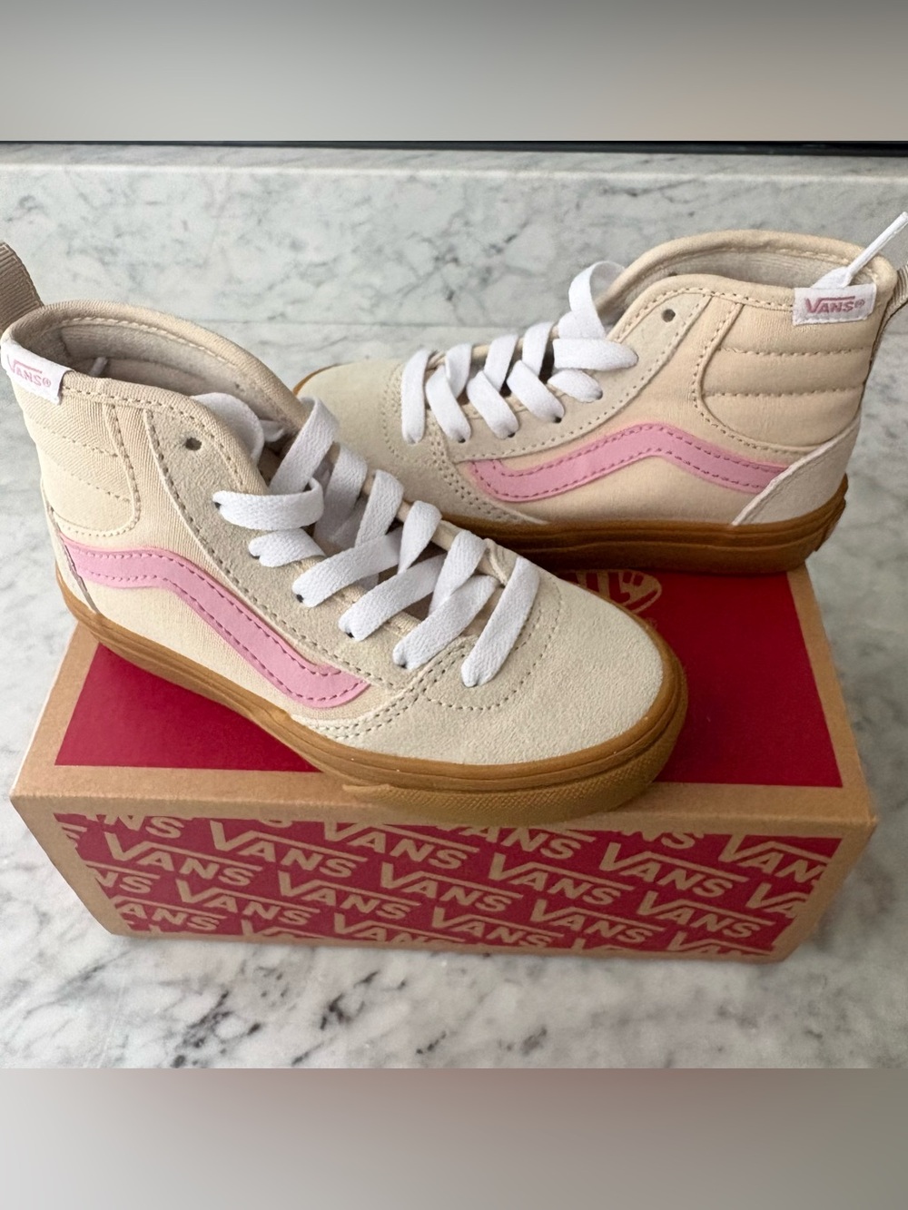 Vans Ashwood High Top Decon Big/Little Kid Shoes Tan Pink/Gum Youth 11 Y or 5 Y